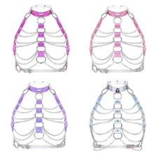 TiaoBug Для Женщин Пастель ПВХ Холтер гот металлическая цепочка кисточки портупея жгут голографическая ремень пикантные клуб рейв вечерние Связывание костюм