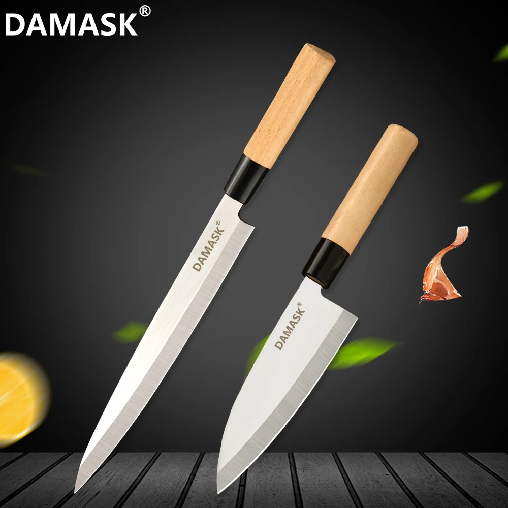 

Damask Stainless Steel Kitchen Knives Ultra Sharp Cutlery Knife Set With Wood Handle Sashimi Chef Kitchen Knives Cooking Tools