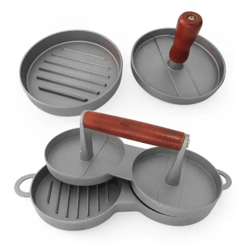 

Wooden Handle Round Shape Hamburger Presser Aluminum Burger Meat Beef Patty Press Maker Mold kitchen accessories