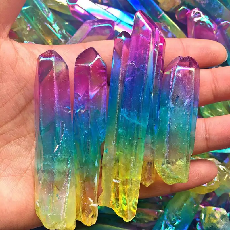 

Electroplate Punching Natural Crystal Energy Column Color-plated Unicuspid Natural Jade Natural Crystal Ornaments Decoration #AO