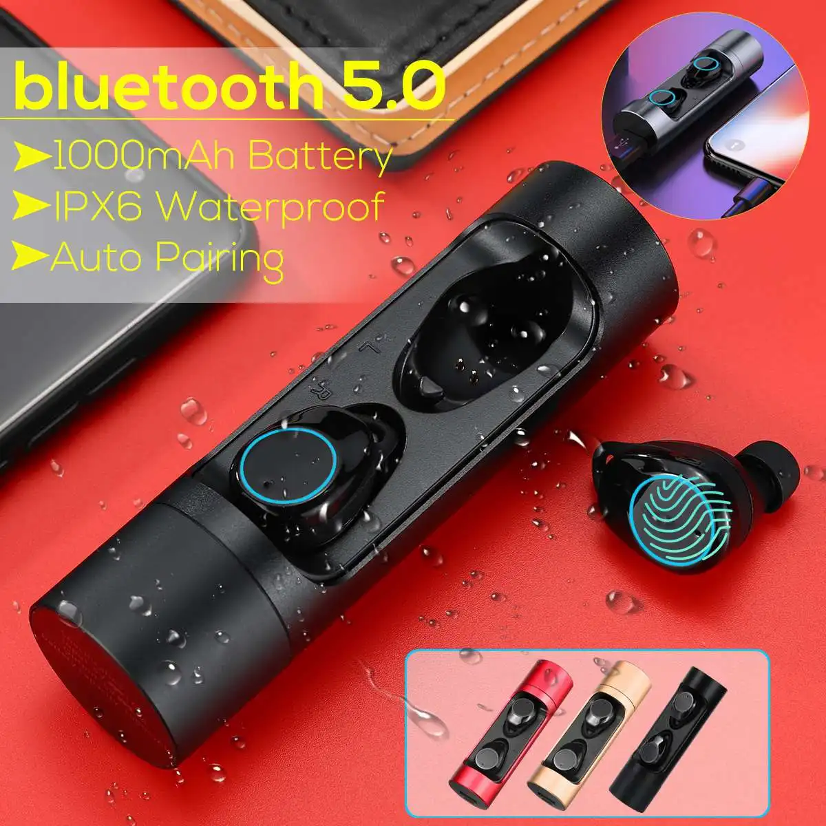 

bluetooth 5.0 Earphone True Wireless Mini Twins Earbuds IPX6 Waterproof Touchs Control Stereo Hifi Headset with Charging Box For