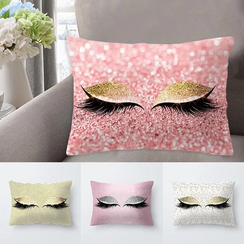 

Eyelash Lash Pillow Case Glitter Polyester Sofa Throw Cushion Cover Home Decor Letter Cartoon Print Car Seat Chair Decorative