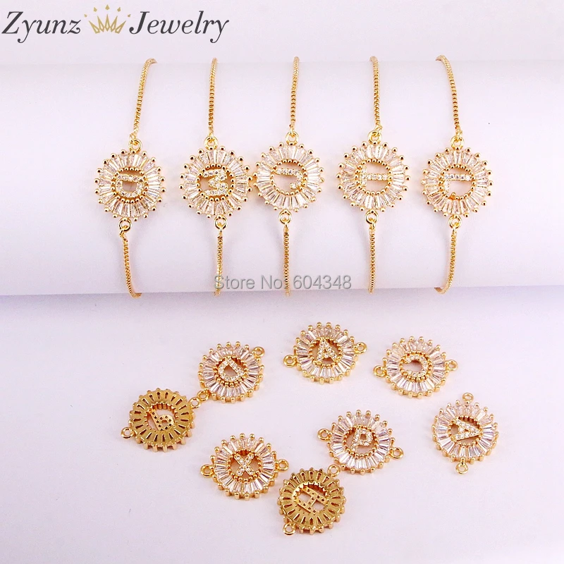 

10PCS ZYZ298-2421 New Arrival Trendy 26 Letters Bracelets For Women Jewelry Simple Gold Chains Crystal CZ Stones Charms Bracelet
