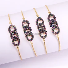 10 шт. ZYZ339-2423 Новое поступление Три соединенные круги Радуга фианит CZ Кристалл Регулируемый направляющие браслеты для женщин