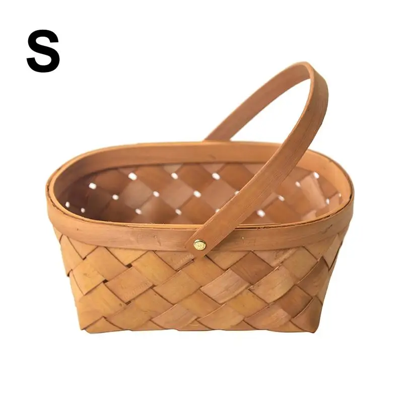 

Wood Chip Weaving Storage Basket Houseware Storage Vegetable Fruit Basket Picnic Basket With Handle Woven Basket