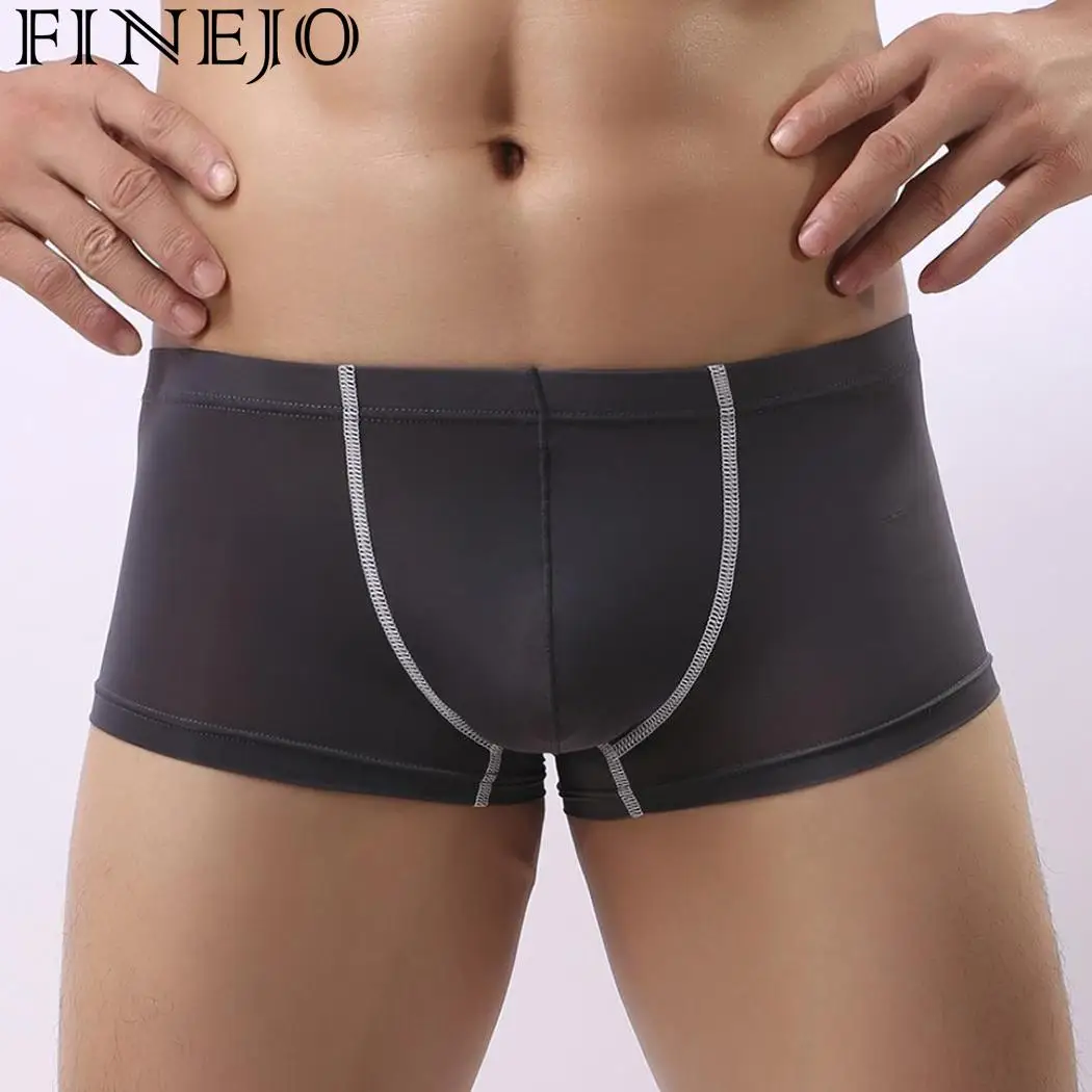 

Underpants Sleep Short Men Underwear Elastic Waist Silk Bulge Elastic Low Pouch Patchwork Boxer Ice Home
