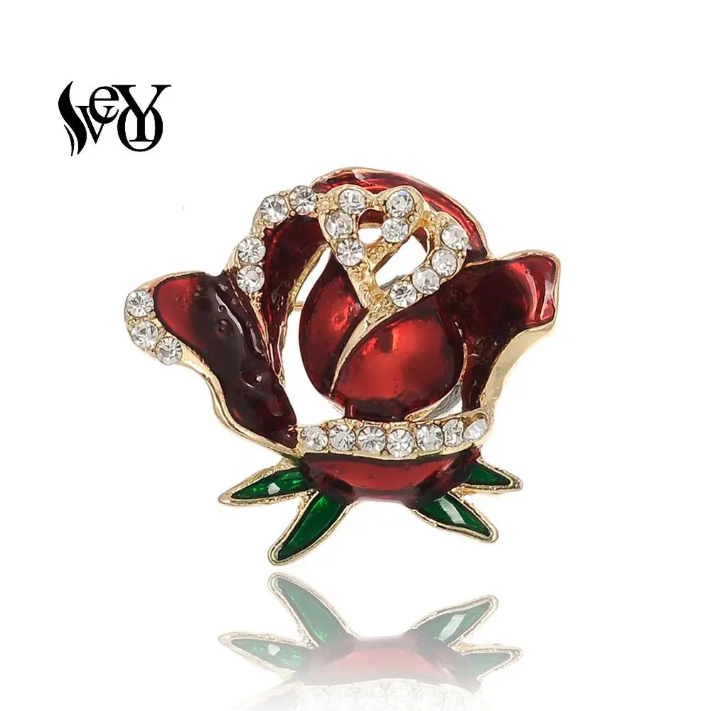 

VEYO Elegant Rose Rhinestone Brooch Pin Enamel Brooches Clothes Fashion Jewelry Gift