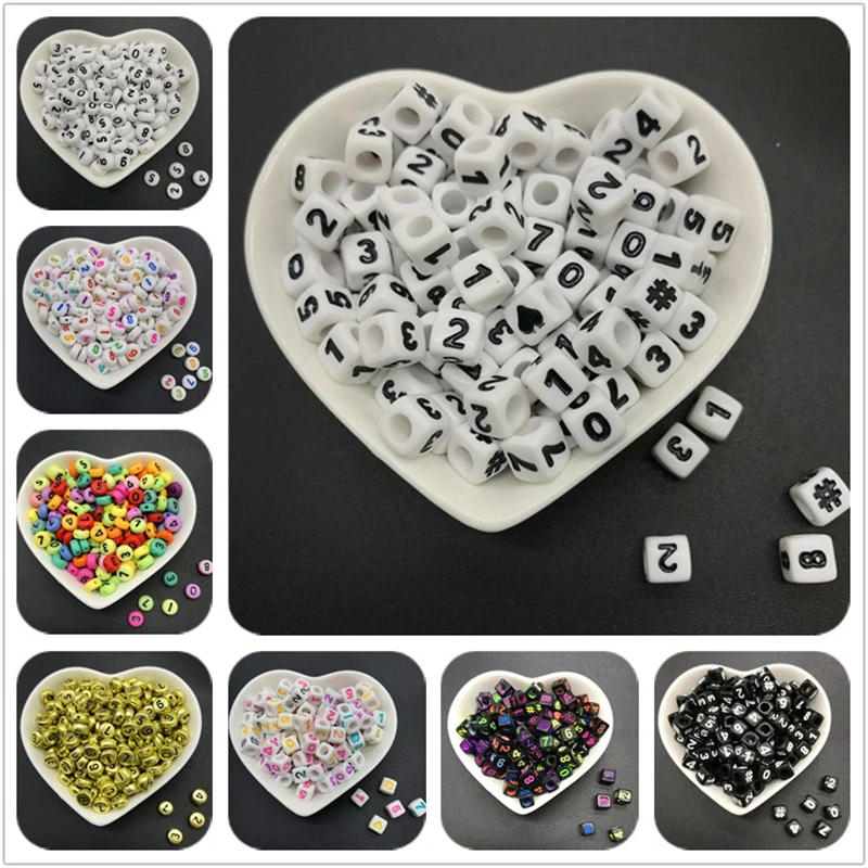 

100pcs 6mm 7mm Mix Number Acrylic Beads Oval Square Letter Beads For Jewelry Making DIY Bracelet Necklace