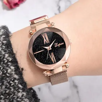 

Luxury Rose Gold Women Watches Minimalist Starry Sky Magnetic Buckle Fashion Casual Female Wrist Watch Waterproof Roman Numeral