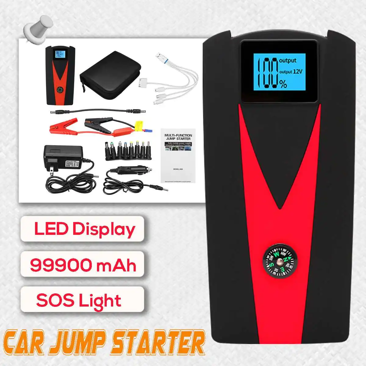 Multifunction Car Jump Starter 12V 99900mAh 800A LED USB Power Bank For Portable Car Battery Booster Charger Starting Device