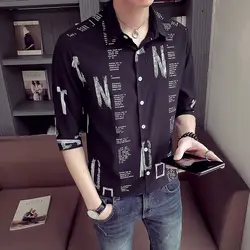 2019 Лето Новая мода печать мужской корейской версии мультфильм гавайская рубашка тренд с короткими рукавами легкая одежда Черный