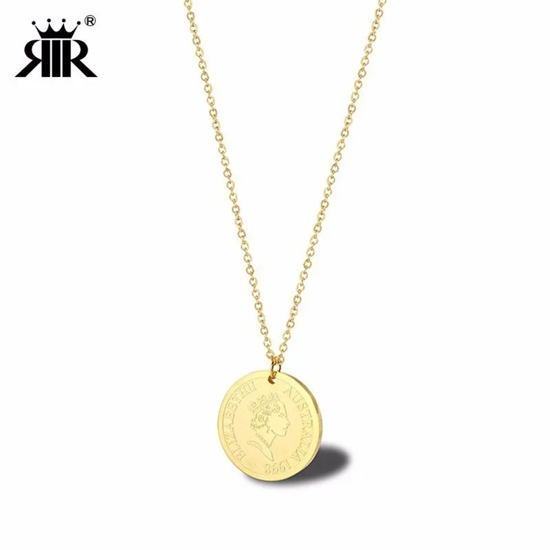 

RIR Classic Stainless Steel Queen Elizabeth Gold Necklace Necklace Roman Coin Neutral Necklace As The Best Choice For Gifts