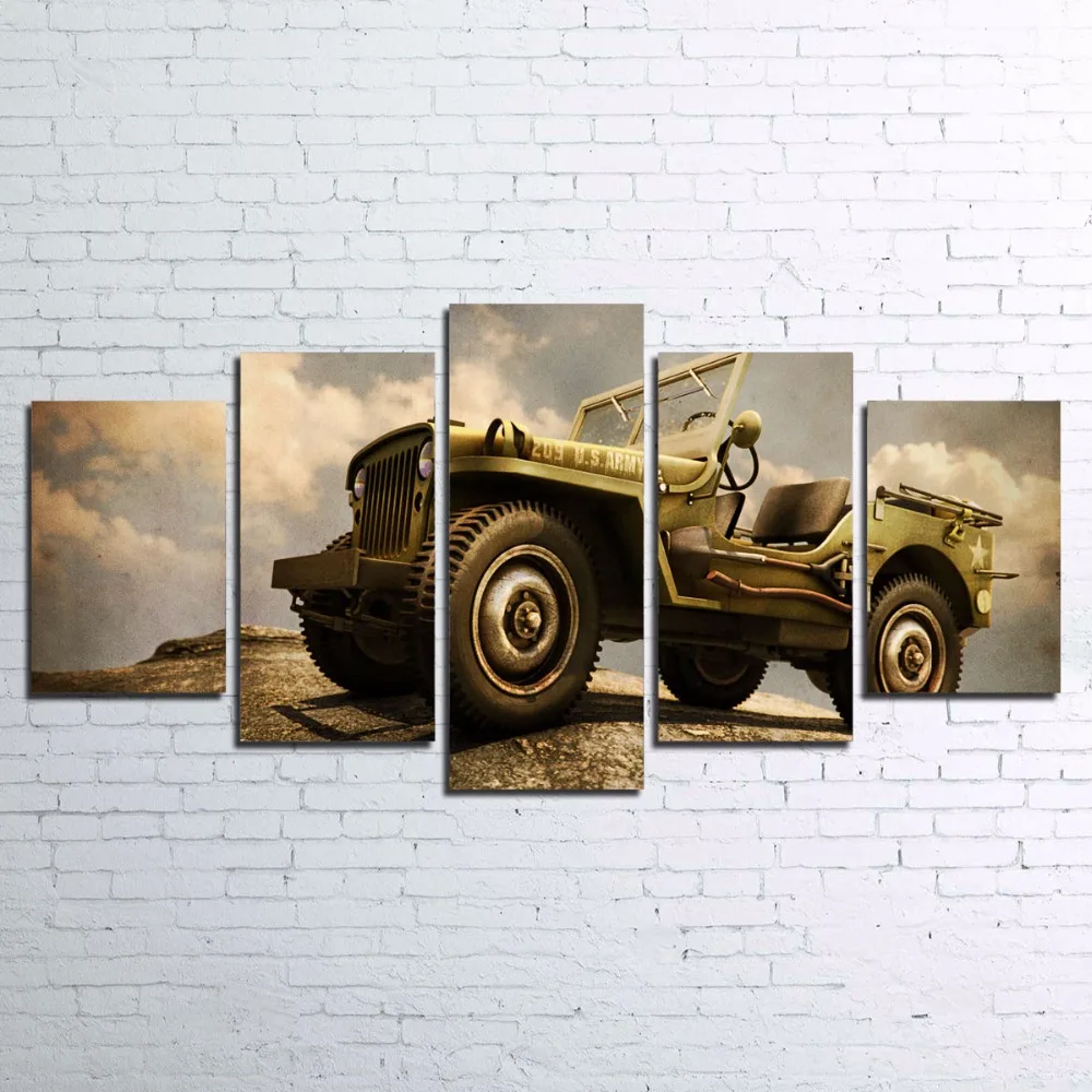 

Modern HD Printed Modular Pictures Frame Canvas Poster 5 Pieces Retro Jeep Car Painting Home Decor Living Room Wall Art