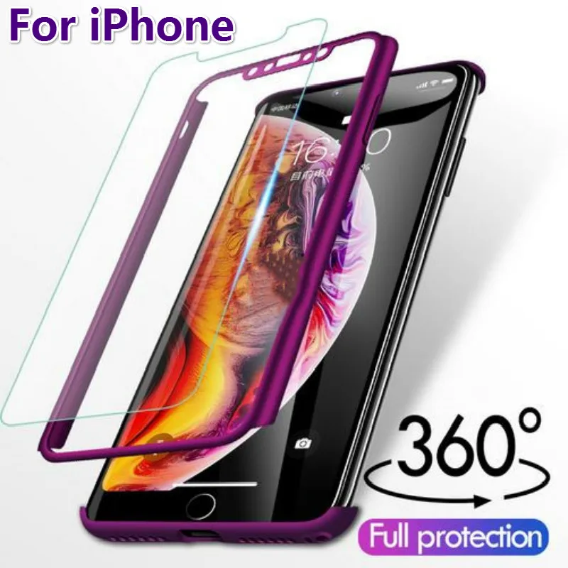

360 Degree Full Protective Case For iPhone X 5 5S SE Case For iphone XR XS Max 6S 6 Plus 7 8 Plus Hard PC Cover Cases With Glass