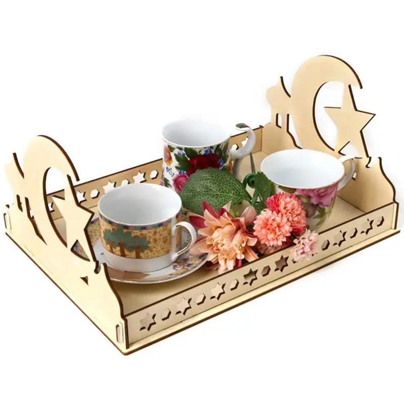 

DIY Mubarak Dessert Tray Muslim Home Decoration Ramadan Food Decoration Holder P Hollow Craft Serving Tableware Party Supplies