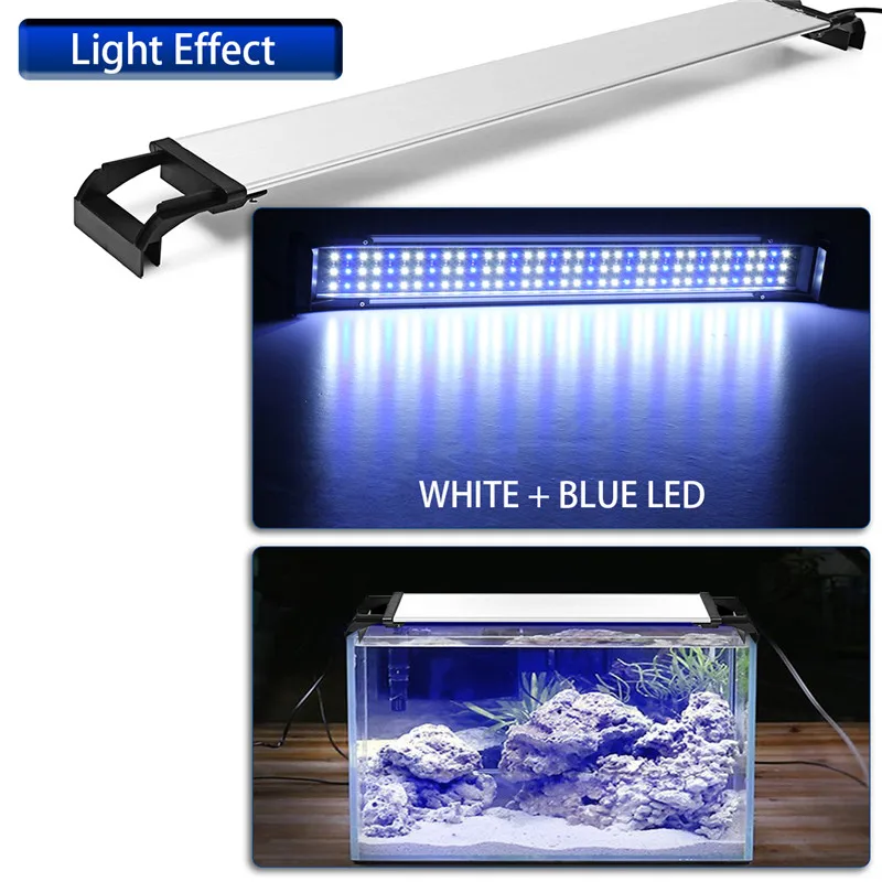

60CM Waterproof LED Aquarium Lights Fish Tank Light Bar Blue/White Submersible Underwater Clip Lamp Aquatic Decor EU/US/UK/AU