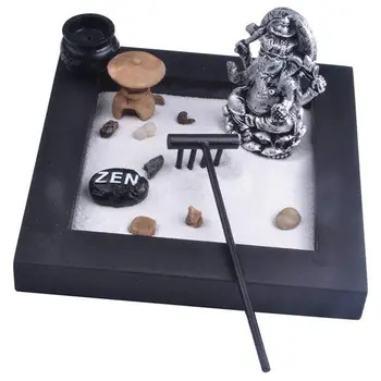 

Japanese Karesansui Mini Zen Table Garden With Rack Pebbles And Sand Home Office decoration 16.4x16.4x2cm