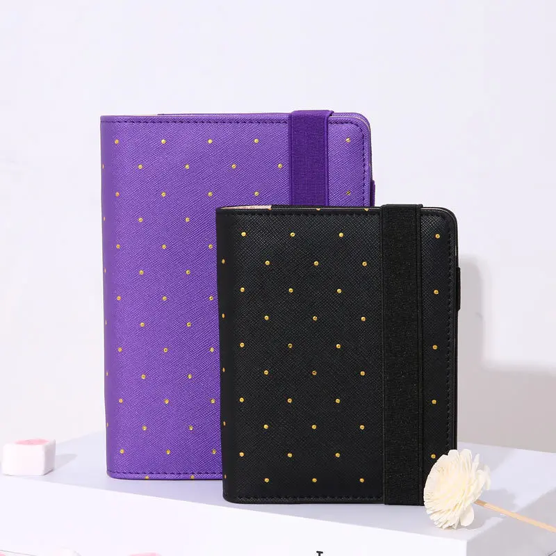 

2017 Travel Journal A5 A6 A7 Polka Dot Black PU Leather Spiral Loose Leaf planner Agenda Notepad Bandage WJ-XXWJ292-