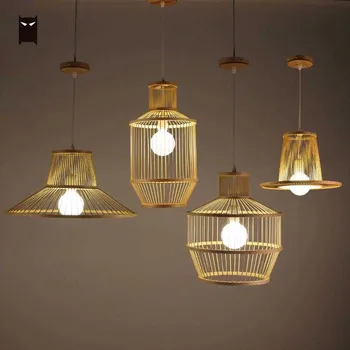 

Handmade Bamboo Wicker Rattan Shade Pendant Light Fixture Rustic Asian Hanging Ceiling Lamp for Farmhouse Restaurant Room Bulb