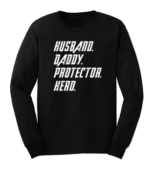 

Mens HUSBAND DADDY PROTECTOR HERO Casual Long Sleeve T-Shirts Casual Men Tee