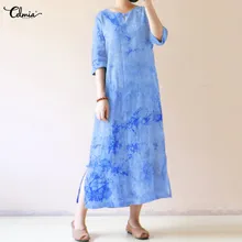 Женское винтажное платье размера плюс с принтом "Tie-Dye", женское элегантное платье с рукавом до локтя, повседневное свободное платье макси vestidos robe