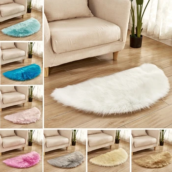 

JU Semicircle Artificial Wool Sheepskin Hairy Carpet Faux Mat Seat Pad Fur Plain Fluffy Soft Area Rug Tapetes 45x90CM