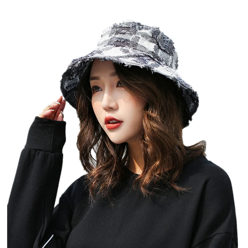 Square Tassels Bucket Hats For Women Korean Stitching Color Fishing ...