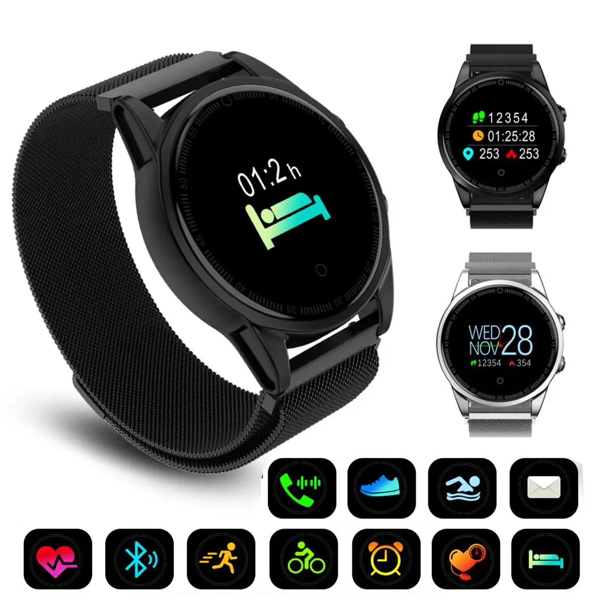 

Bluetooth Smart Watch Sports Bracelet For IOS for iPhone Android for Samsung Waterproof Pedometer Message Reminder Heart Rate