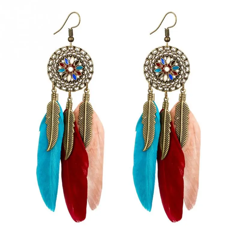 

2018 Exquisite Vintage Bohemian Women Lady Feather Dangle Earrings Ear Stud