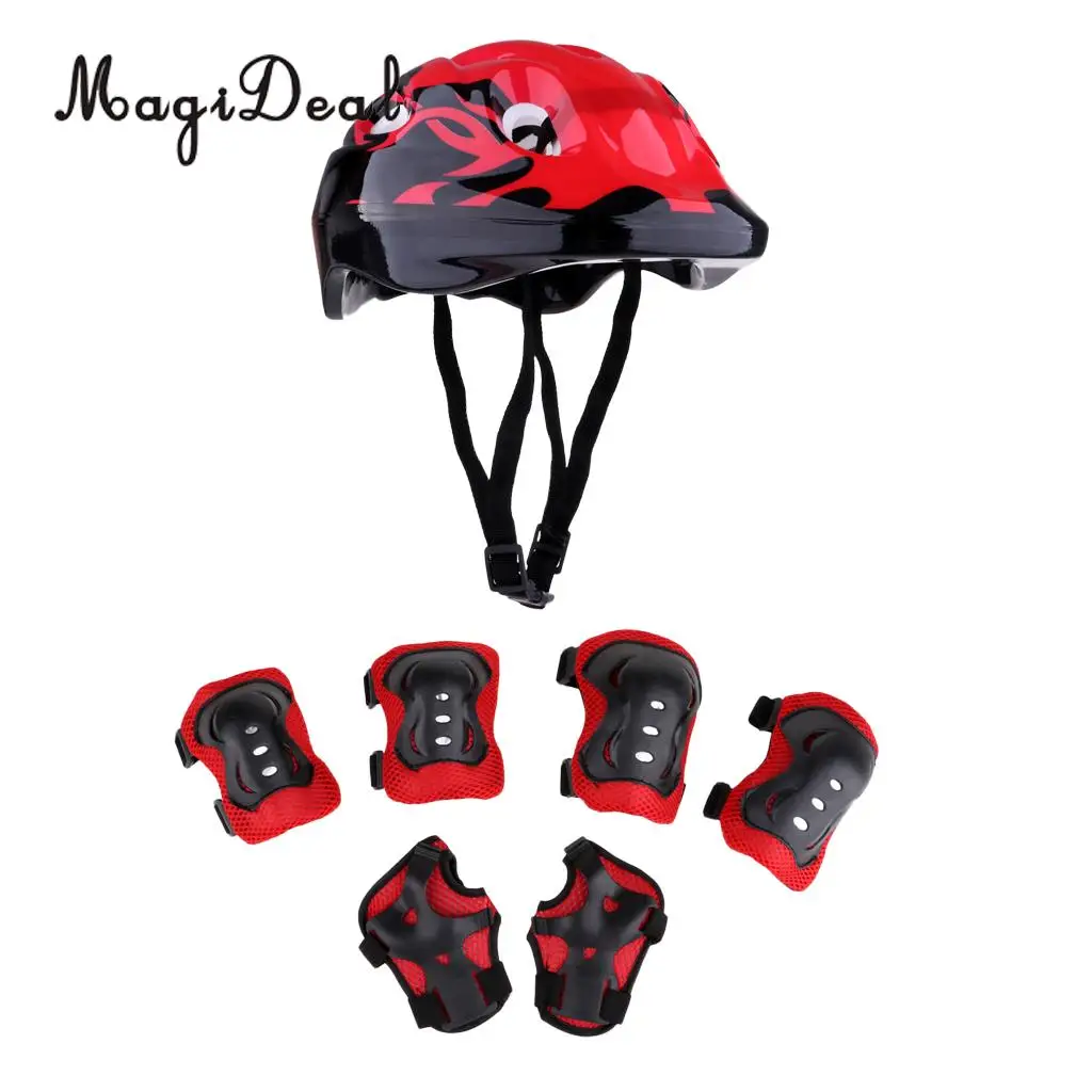 7 Pcs Kids Bicycle Roller Skating Helmet Knee Elbow Wrist Pads Set Kids Protective Gear for Skateboarding Bicycle Scooter