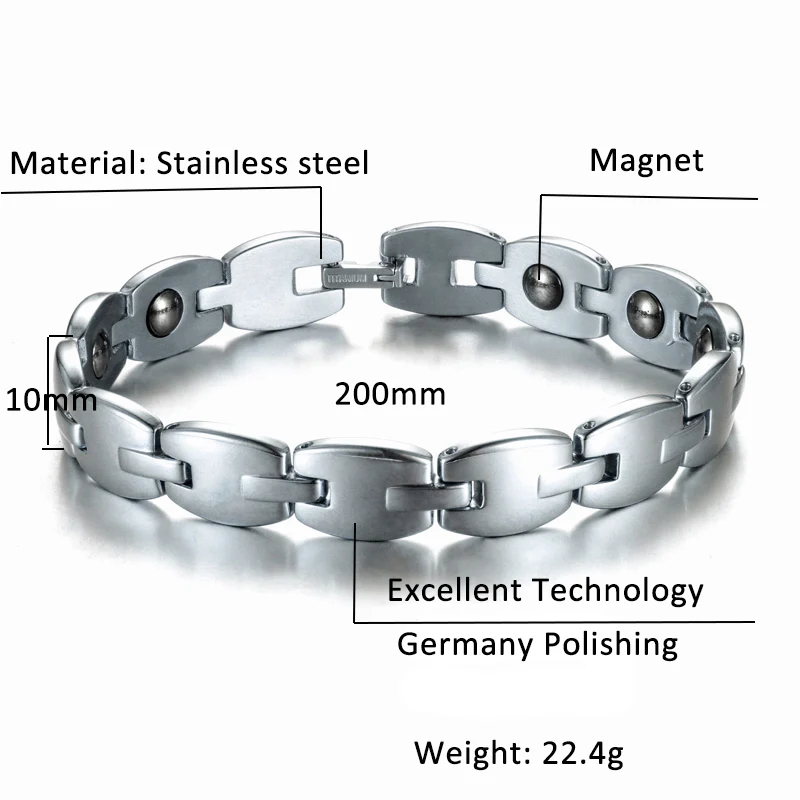 Olowu простой стиль для мужчин и женщин здоровый браслет Геометрическая Серебряная цепочка из звеньев нержавеющая сталь из магнетита Германия Энергетический Браслет
