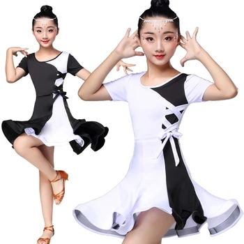 

White black latin dance competition dresses latin dance dress for girls kids latin dance costume for girls kids
