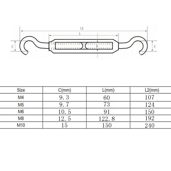 4 м крюк к крюку поворотные пряжки 304 из нержавеющей стали стяжная Пряжка стальной трос винт гайка