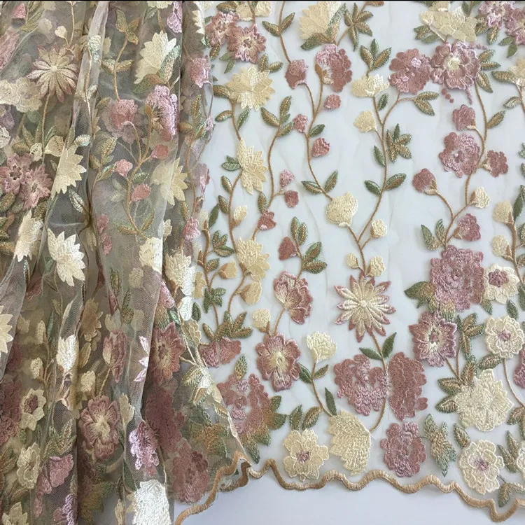 

5Meter DHL Beaded Lace Flower Fabric For Clothes Evening Dress Curtains Wedding Dress Embroidery Floral Fabric DIY Sewing Craft