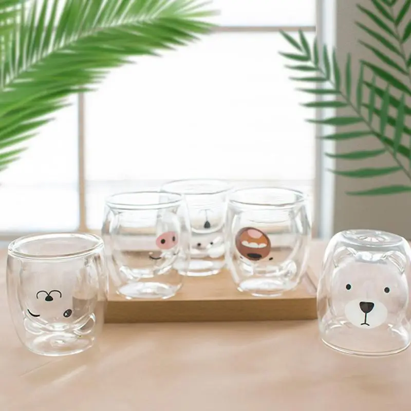 

Heat-Resistant Glass 250ml Innovative 3D Double-Layer Cup Bear Cat Double Wall shot Glass double Wall Espresso Coffee Cup