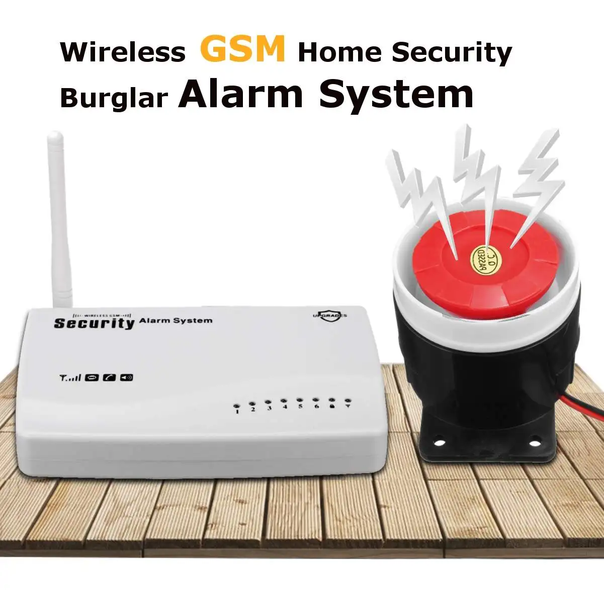 

433 MHZ wireless GSM home Burglar security alarm system with Remote Control Wired Siren Power Adapter