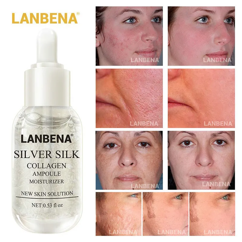 

LANBENA Silver Silk Collagen Ampoule Face Serum Snail Liquid Essence Anti Aging Whitening Repair Shrink Pore Lift Firm Skin Care