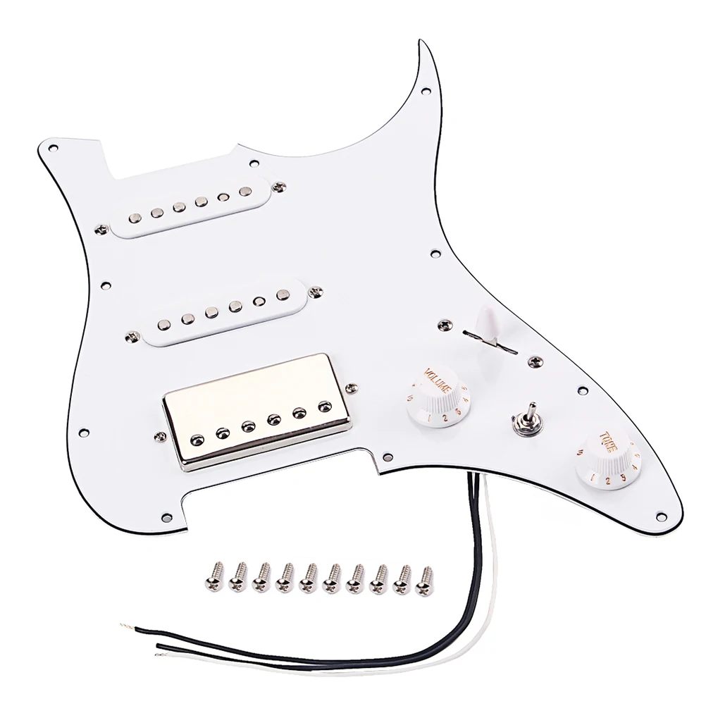 

1 Set SSH07 Loaded Prewired Pickguard Set Plastic Dual Rail Humbucker for Fender Strat ST Electric Guitar Replacement (White)