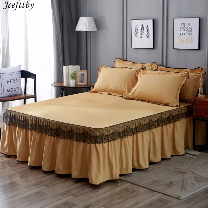 Bedding Set 3pc Ruffles Mattress Cover Princess Style Bed Skirt Bed Sheet Solid Color Bedspreads Flat Sheet Twin Queen King Size