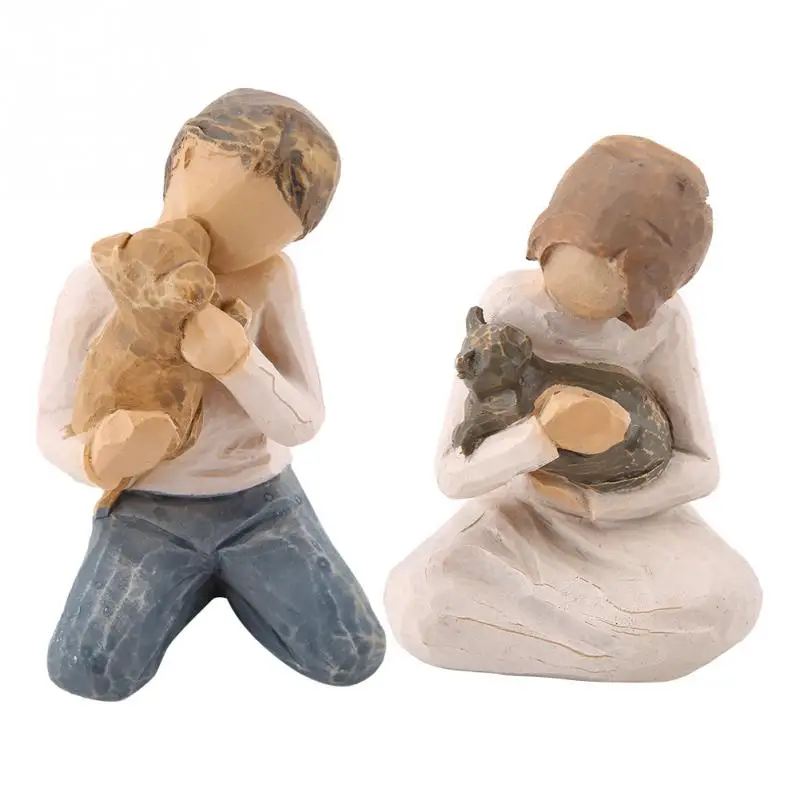 Женская и мужская Статуэтка обнимашка из смолы в форме питомца статуэтка для