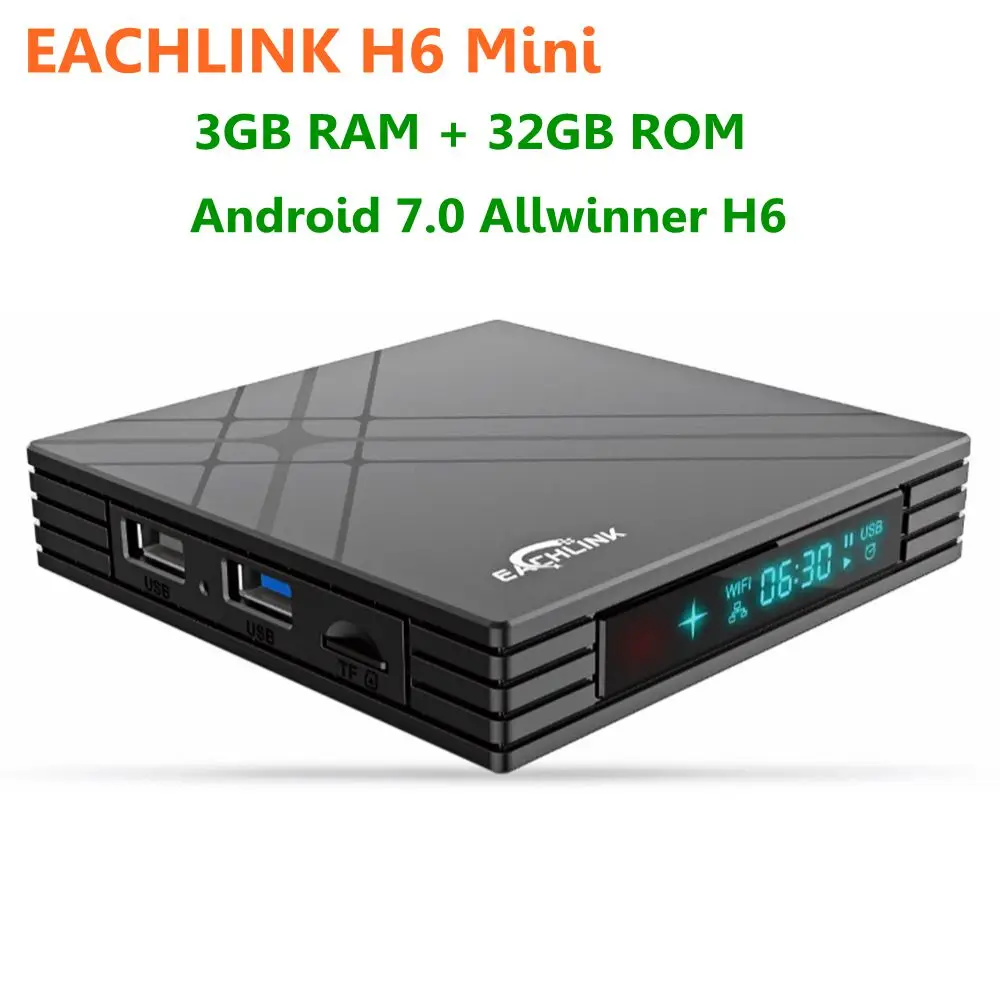 EACHLINK H6 Мини Android 7 0 Smart ТВ Box Allwinner 3 GB + 32 ГБ Встроенная память 4 ядра 2 GWiFi 100 Мбит/с USB3.0