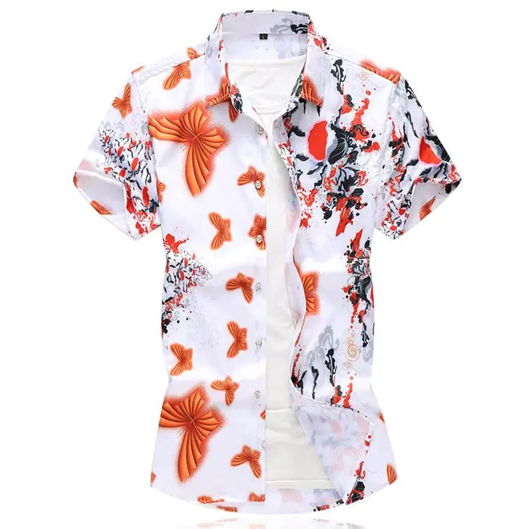

Mens Dress Shirts Short-sleeved Hawaiian Mens Shirts Floral Blouse Mens Clothing Beach style Summer Camisa masculina