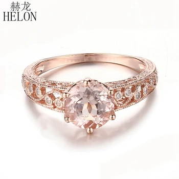 

HELON STUNNING SOLID 14K ROSE GOLD 7.5MM ROUND PINK MORGANITE DIAMONDS ENGAGEMENT WEDDING ARE DECO FINE WOMEN'S JEWELRY RING
