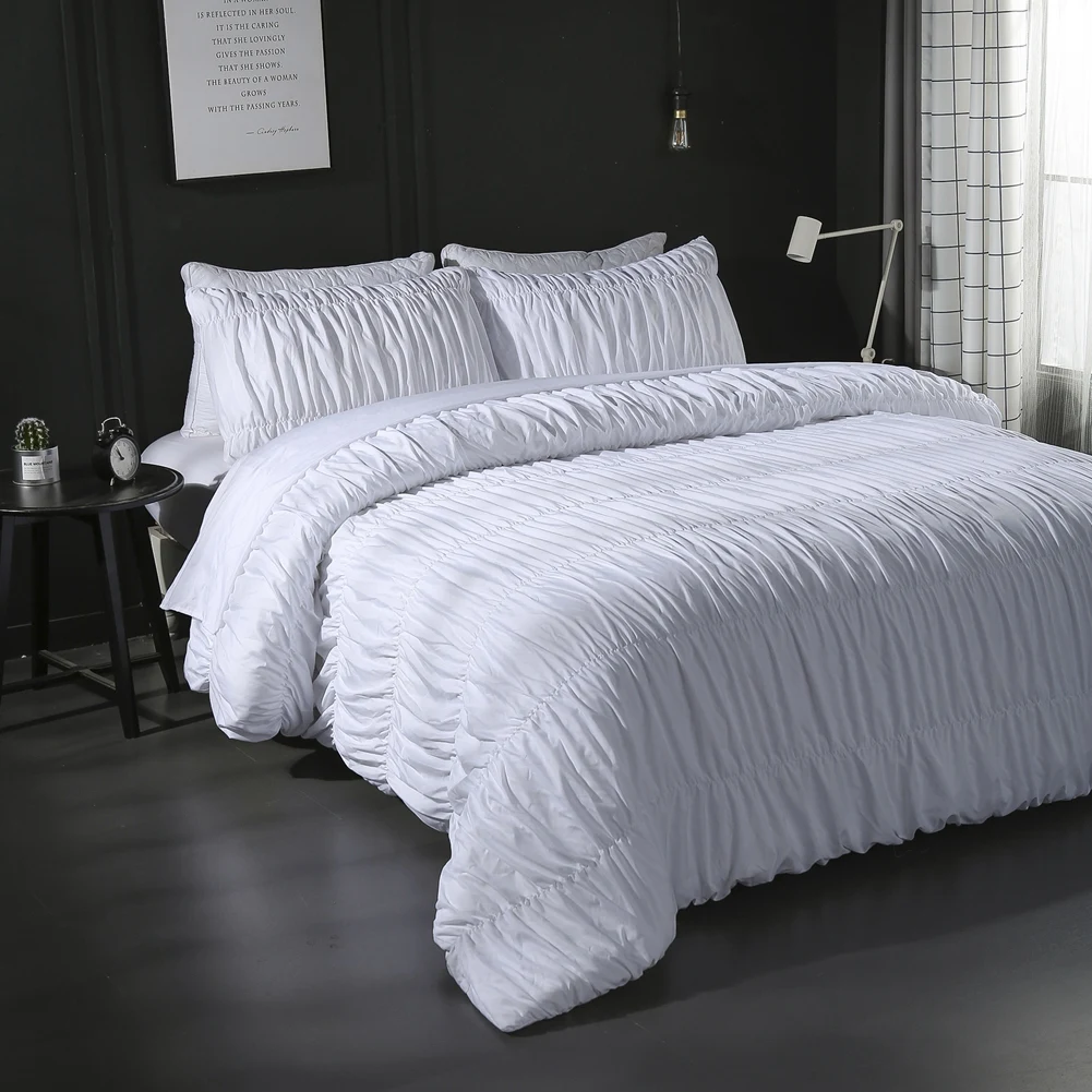 

3 Pcs / Set White Modern Style Polyester Bedding Set Pillowcase Duvet Cover Sets Twin Double King Queen Quilt Cover Bed linen