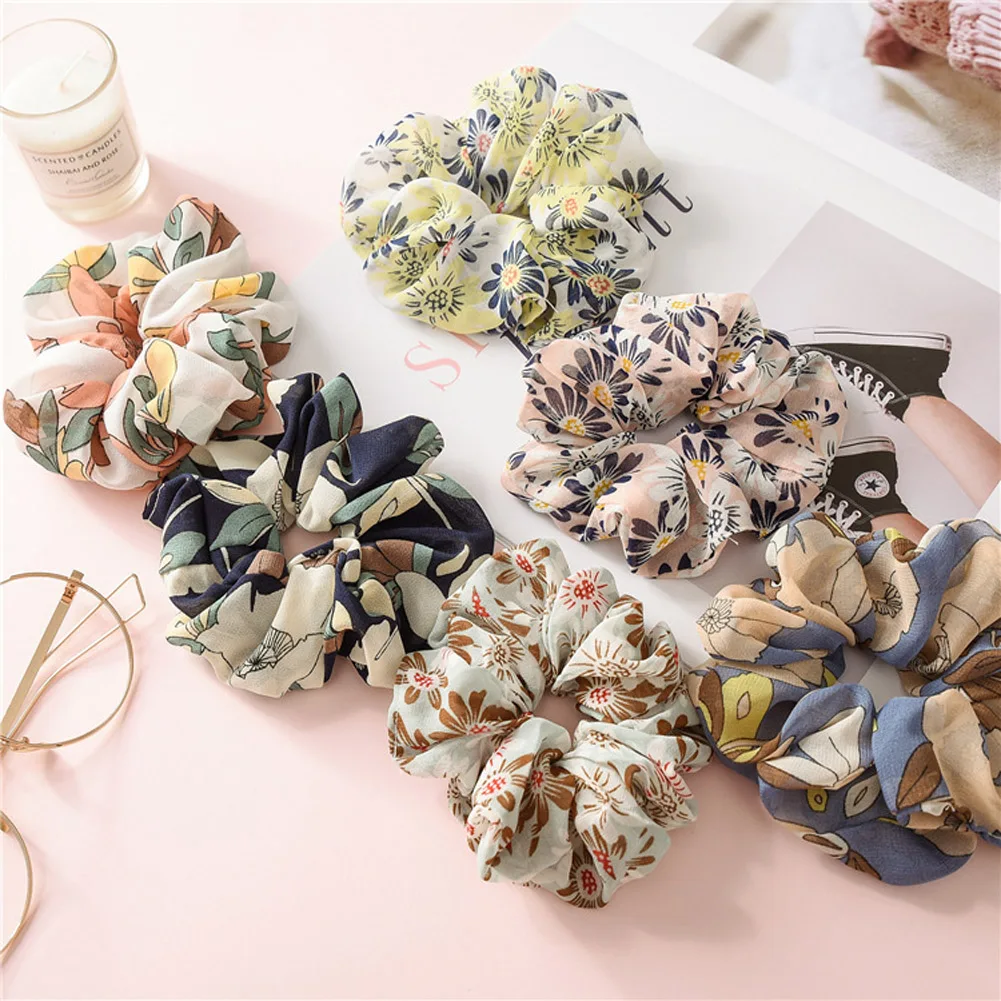 

1Pcs Elastic Hair Bands Scrunchies Ponytail Holder Hair Rope Ties Leopard Floral Hair Ring Dot Floral Headwear Fashion Horsetail