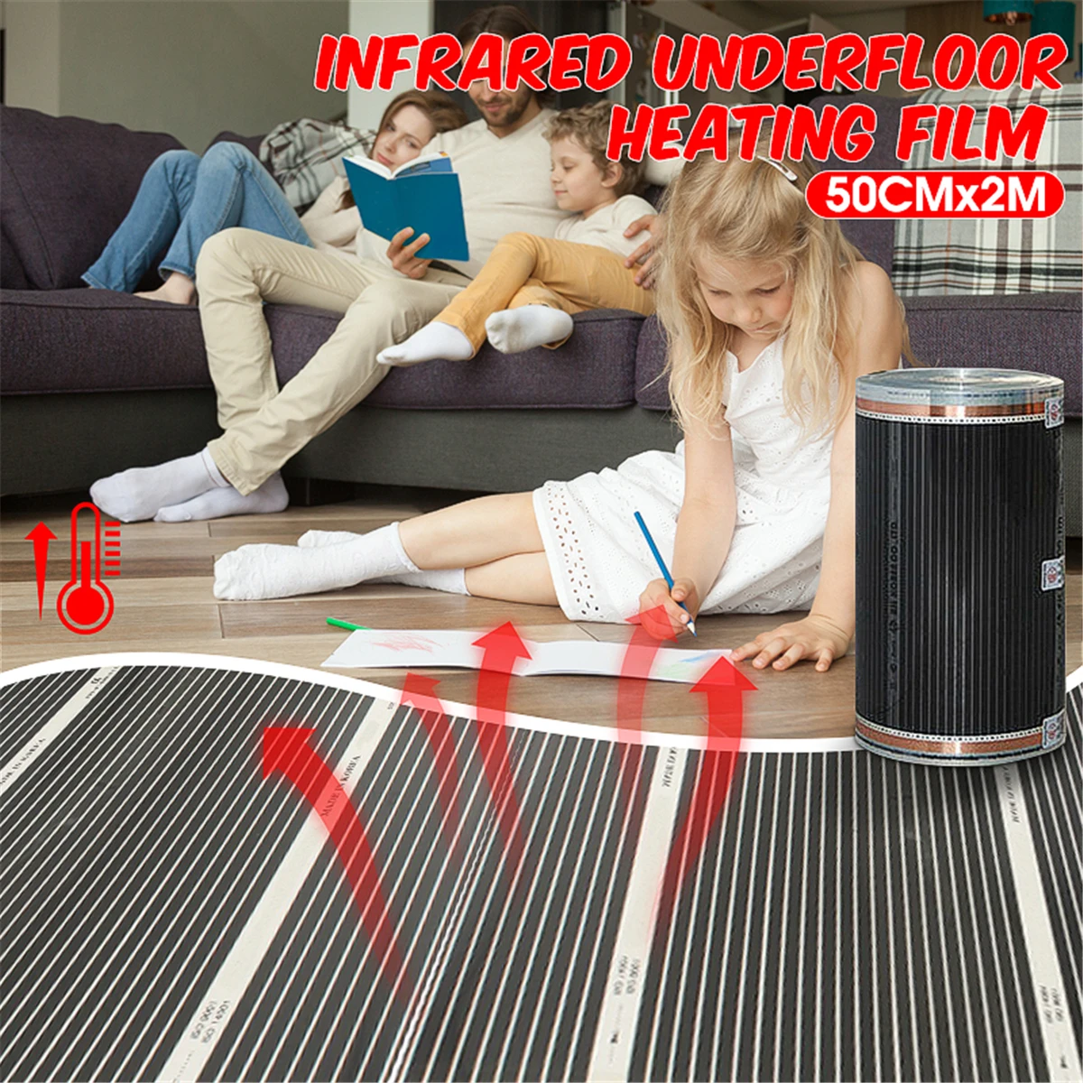 50CM*2M One Square Meter Floor Heating Film (No accessories) Far Infrared Heating film Tool Warming Film Mat