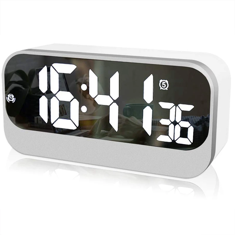 

Led Digital Alarm Clock, Led Clock With Mirror Surface-Alarm Setting-Adjustable Brightness-Seconds Display, Bedside Desk Alarm