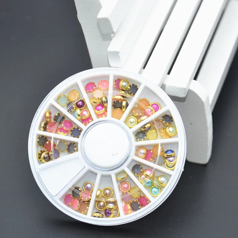 

Nail Art Wheel Colorful Acrylic Edge Half Round Pearl 3D Giltter Rhinestone Gem Crystal Salon Manicure Decoration DIY Tips Tools