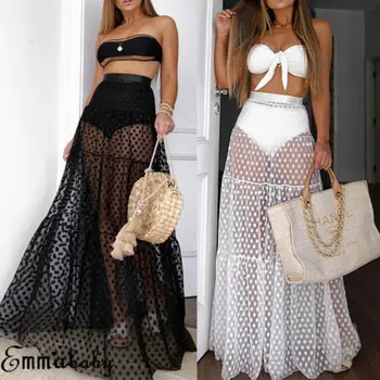 

Summer Women's See-Through Long Maxi Polka Dots Skirt Beach Skirt SunSkirt US