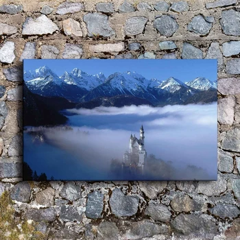 

Wall Art 1 Piece Neuschwanstein Castle Winter Fog Mountains Painting Scenery Poster Living Room Home Decor shipped 24 hours